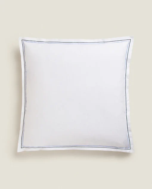 Pillowcases*ZARA Home Pillowcase With Two Embroidered Lines Blue