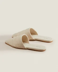 Woman*ZARA Home Pleated Mules Ecru