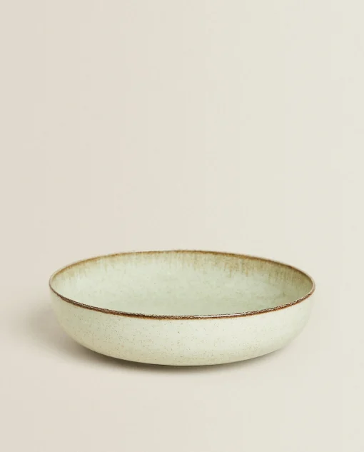Soup Plates*ZARA Home Porcelain Soup Plate With Antique Finish Rim Green