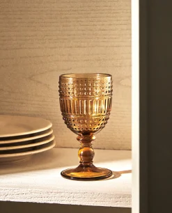 Glasses And Flutes*ZARA Home Raised Design Wine Glass Brown