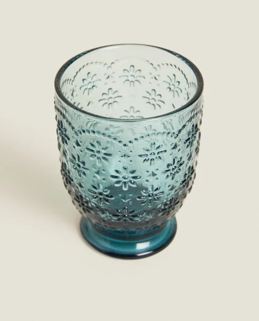 Tumblers*ZARA Home Raised Floral Design Glass Tumbler Blue