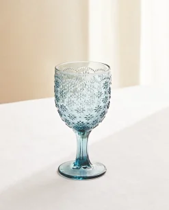 Glasses And Flutes*ZARA Home Raised Floral Design Wine Glass Blue