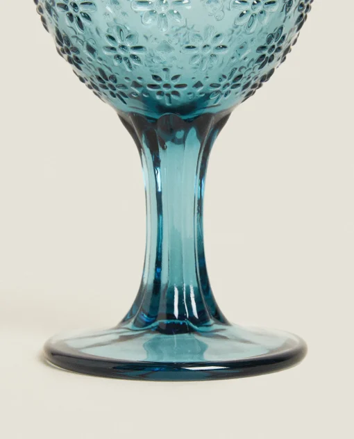 Glasses And Flutes*ZARA Home Raised Floral Design Wine Glass Blue
