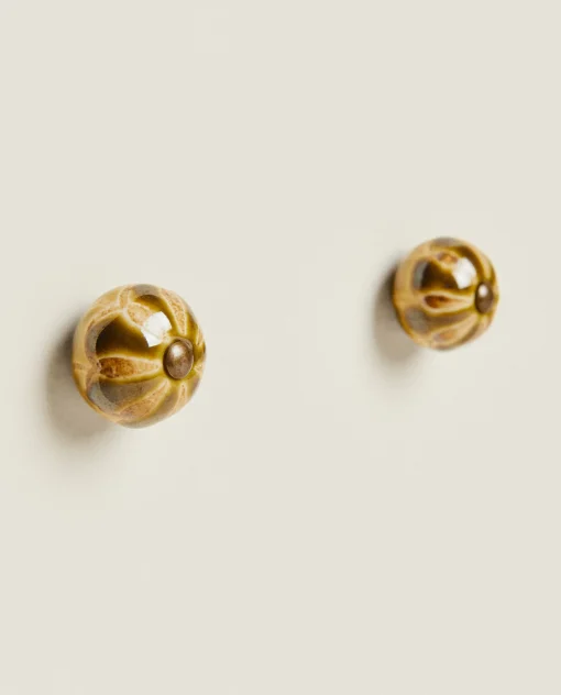 Door Knobs*ZARA Home Round Ceramic Door Knob (Pack Of 2) Green