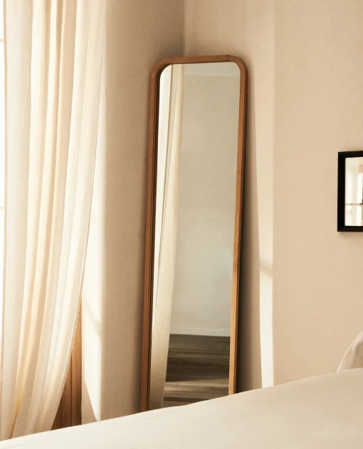 Mirrors*ZARA Home Round Full-Length Mirror With Frame Natural Colour