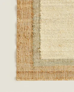 Solid*ZARA Home Rug With Contrast Border Natural Colour