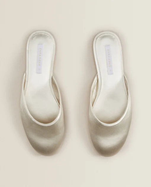Woman*ZARA Home Sateen Slingback Slippers Beige