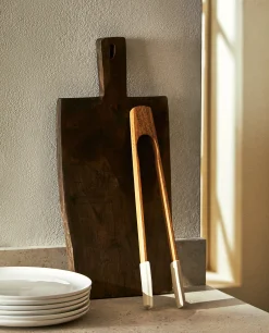 Kitchen Utensils*ZARA Home Silicone And Wooden Tongs Cream