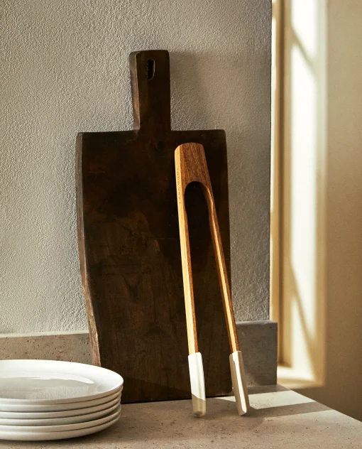 Kitchen Utensils*ZARA Home Silicone And Wooden Tongs Cream