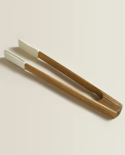 Kitchen Utensils*ZARA Home Silicone And Wooden Tongs Cream