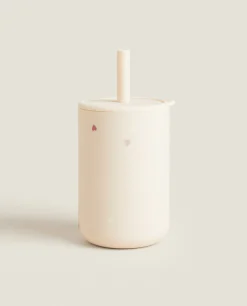 Mealtime*ZARA Home Silicone Heart Tumbler With Straw Pink