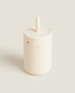 Mealtime*ZARA Home Silicone Heart Tumbler With Straw Pink