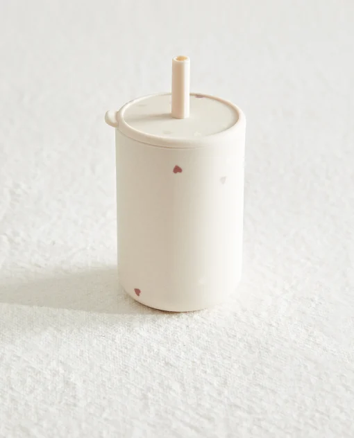 Mealtime*ZARA Home Silicone Heart Tumbler With Straw Pink