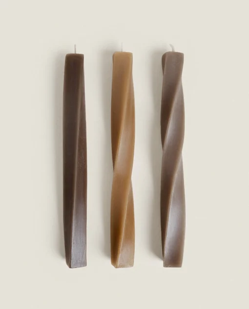 Candles*ZARA Home Spiral Candle (Pack Of 3) Brown