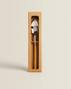 Cutlery*ZARA Home 4-Spoon Box With Wood Pattern Handles Brown