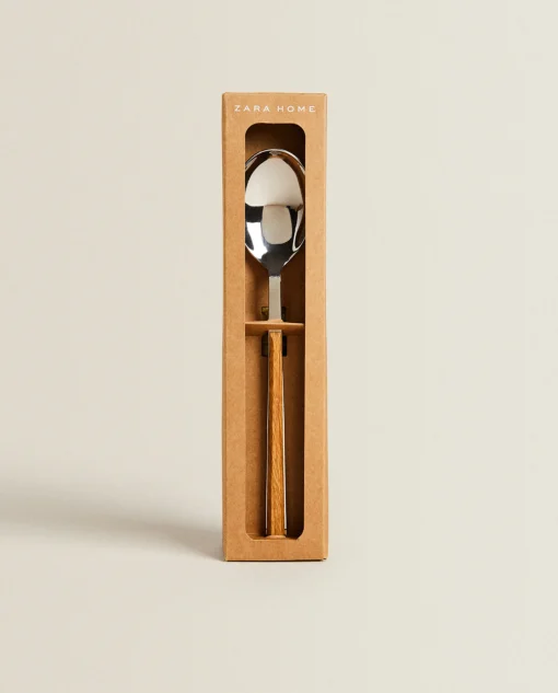 Cutlery*ZARA Home 4-Spoon Box With Wood Pattern Handles Brown