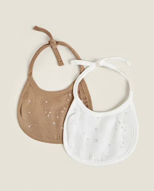 Mealtime*ZARA Home Star Print Muslin Bibs (Set Of 2) Oyster White