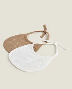 Mealtime*ZARA Home Star Print Muslin Bibs (Set Of 2) Oyster White