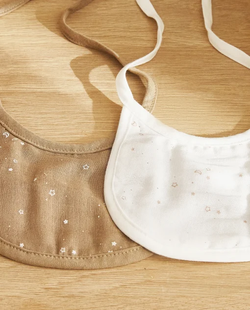 Mealtime*ZARA Home Star Print Muslin Bibs (Set Of 2) Oyster White