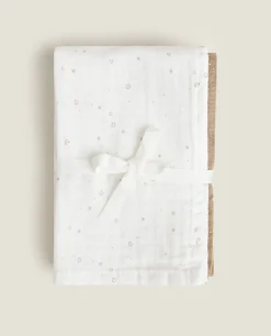 Mealtime*ZARA Home Star Print Muslin Cloths (Pack Of 3) Oyster White