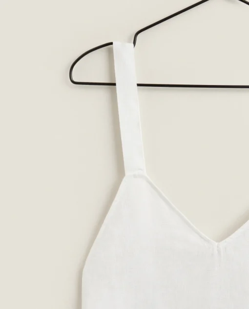 Nightdresses*ZARA Home Strappy Linen Nightgown Cream