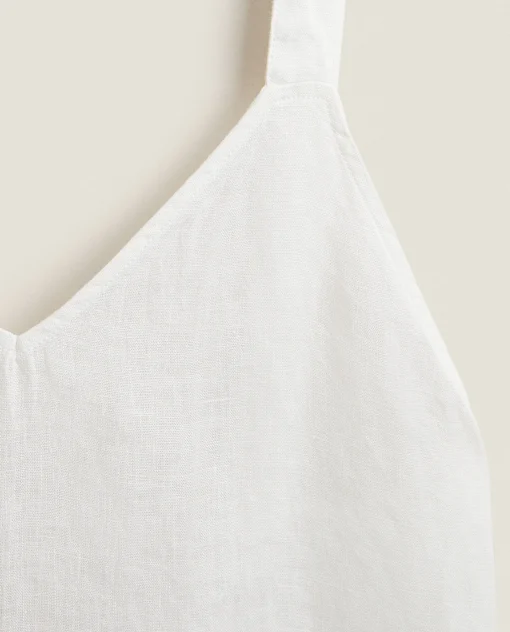 Nightdresses*ZARA Home Strappy Linen Nightgown Cream