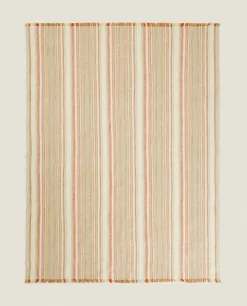 Blankets*ZARA Home Striped Cotton And Linen Blanket Multicolour