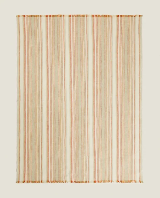 Blankets*ZARA Home Striped Cotton And Linen Blanket Multicolour