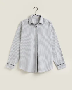Pajamas*ZARA Home Striped Flannel Pajama Top Grey