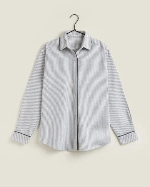 Pajamas*ZARA Home Striped Flannel Pajama Top Grey