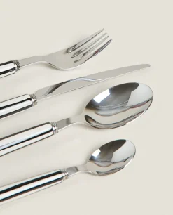 Cutlery*ZARA Home Striped Flatware Set (4 Pieces) Black/Ecru