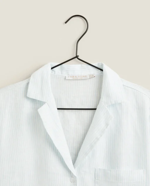 Pajamas*ZARA Home Striped Linen Shirt Blue