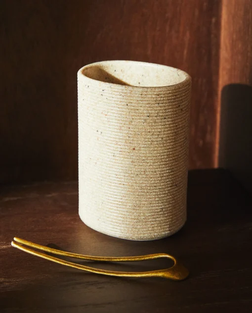 Glasses*ZARA Home Striped Resin Tumbler Beige