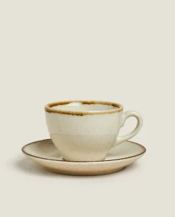 Mugs*ZARA Home Teacup With Rim Detail Ecru