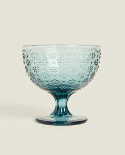 Glasses And Flutes*ZARA Home Textured Floral Design Ice-Cream Cup Blue