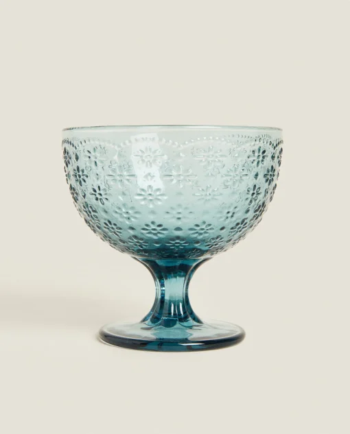 Glasses And Flutes*ZARA Home Textured Floral Design Ice-Cream Cup Blue