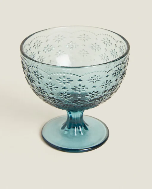 Glasses And Flutes*ZARA Home Textured Floral Design Ice-Cream Cup Blue