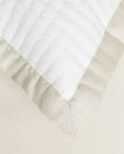 Quilts*ZARA Home Textured Throw Pillow Cover With Linen Border Natural Colour