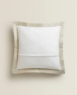Quilts*ZARA Home Textured Throw Pillow Cover With Linen Border Natural Colour