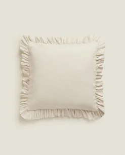 Bedspreads*ZARA Home Throw Pillow Cover With Pleated Ruffle Cream