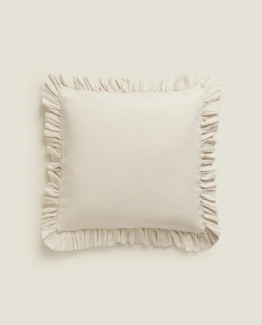 Bedspreads*ZARA Home Throw Pillow Cover With Pleated Ruffle Cream