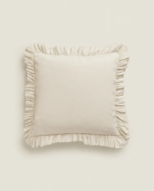 Bedspreads*ZARA Home Throw Pillow Cover With Pleated Ruffle Cream