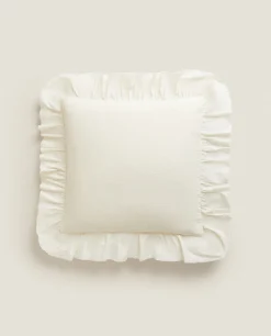 Bedspreads*ZARA Home Throw Pillow With Ruffle Trim Cream