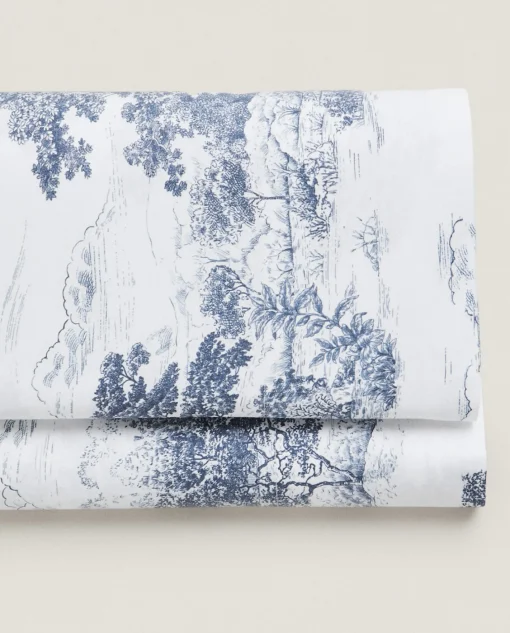 Flat Sheets*ZARA Home Toile De Jouy Flat Sheet Blue