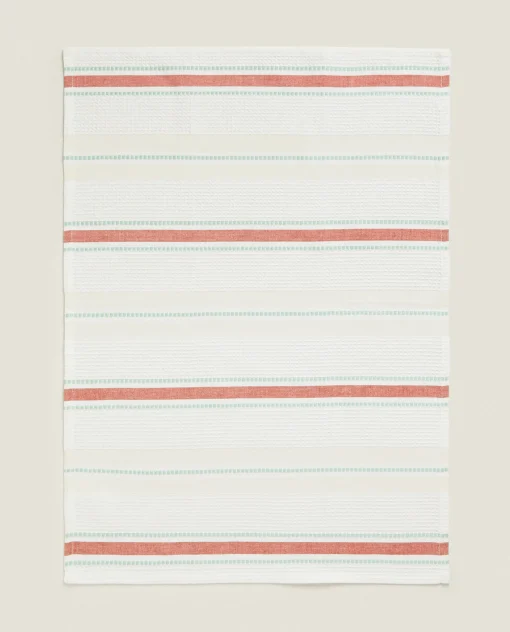 Kitchen Towels, Aprons And Bags*ZARA Home Waffle-Knit Cotton Kitchen Towel With Stripes (Pack Of 2) Cream
