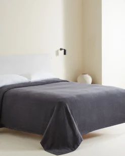 Bedspreads*ZARA Home Washed Linen Bedspread (400 Gsm) Mid-Blue