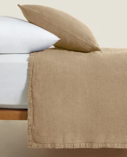 Bedspreads*ZARA Home Washed Linen Bedspread (400 Gsm) Taupe