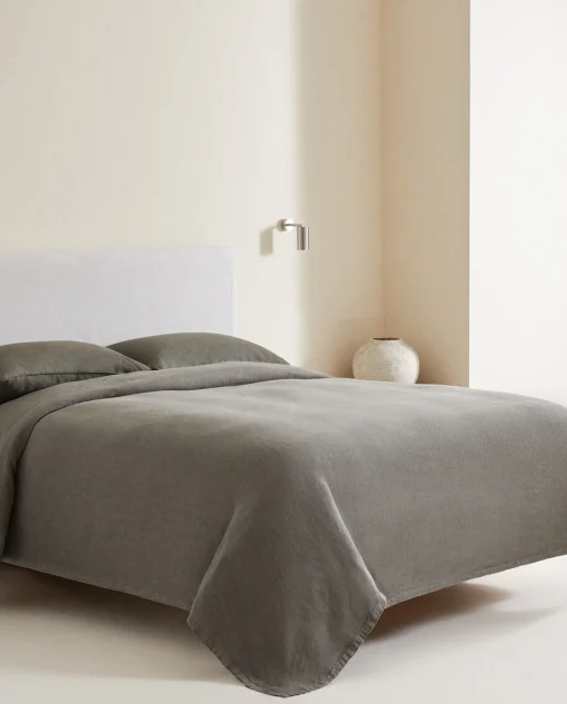 Bedspreads*ZARA Home Washed Linen Bedspread (400 Gsm) Grey