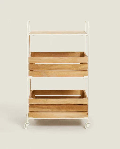Cleaning*ZARA Home Wood And Metal Storage Cart Natural Colour