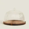 Borosilicate Glass*ZARA Home Wooden And Glass Cake Plate Transparent